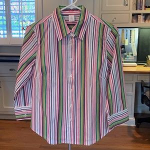 J. Crew Button Down Long Sleeve Multi Color Stripe Blouse. Size M.